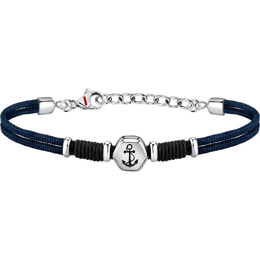 Bracciale 2 Fili Uomo Sector Marine Cordino Blu Centrale Elementi Acciao Cordino Nero Ancora Smalto Nero