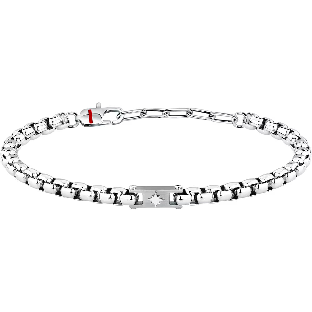 Bracciale Uomo Sector Marine A Maglia Veneziana Acciaio Con Piastrina Satinata/Rosa Dei Venti