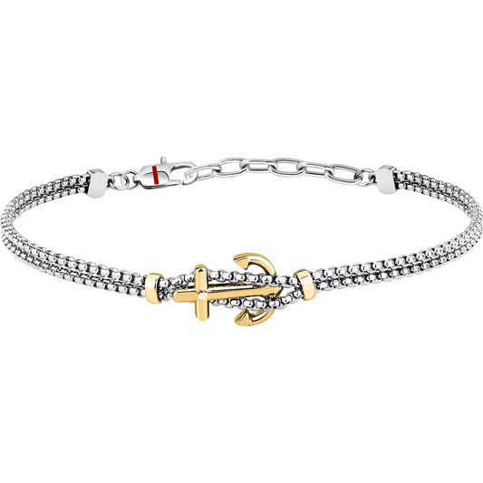 Bracciale Uomo a 2 Fili Sector Marine Acciaio Centrale Ancora Pvd Oro