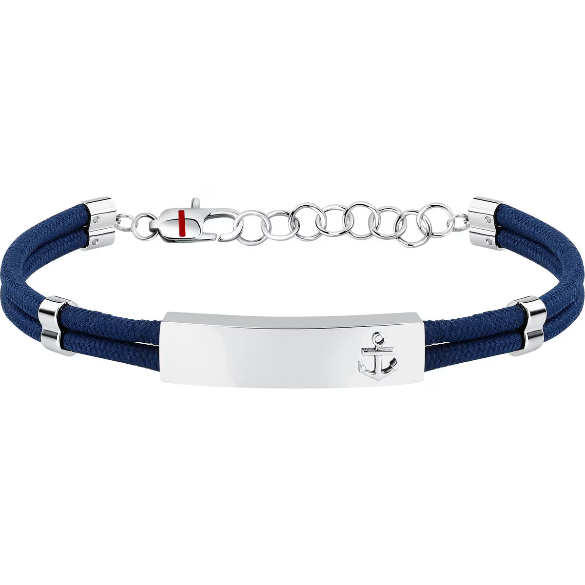 Bracciale Uomo 2 Fili Sector Marine Corda Nylon Blu Piastrina Centrale Acciaio Ancora
