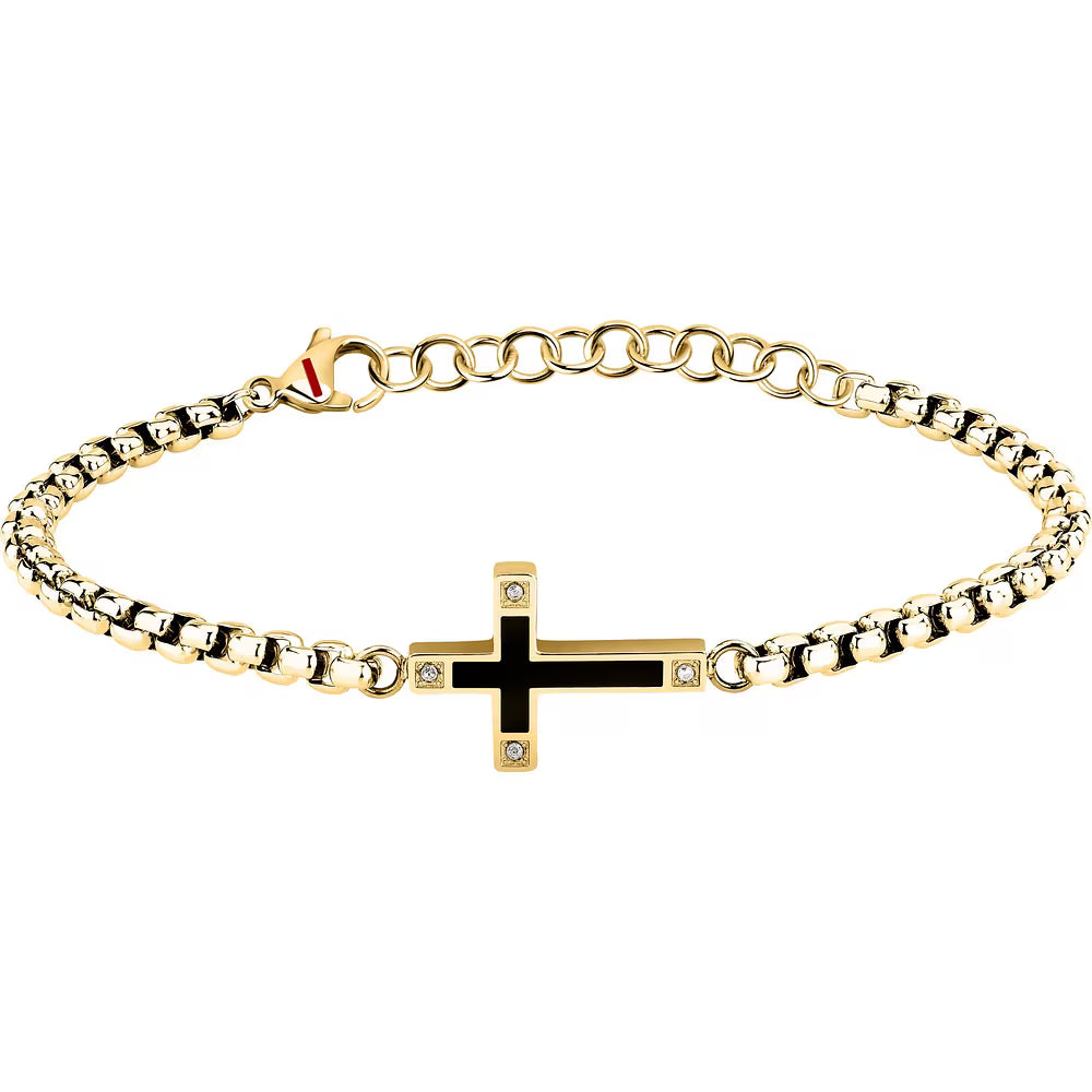 Bracciale Uomo Sector Spirit Pvd Oro Centrale Croce con Cristalli