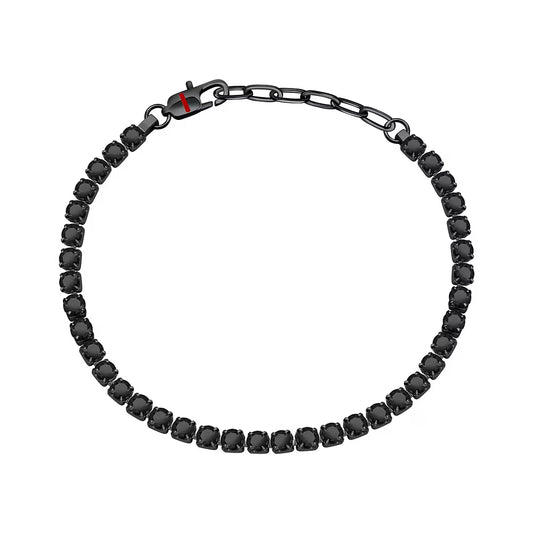 Bracciale Uomo Tennis Sector Acciaio Pvd Nero Cristalli Neri