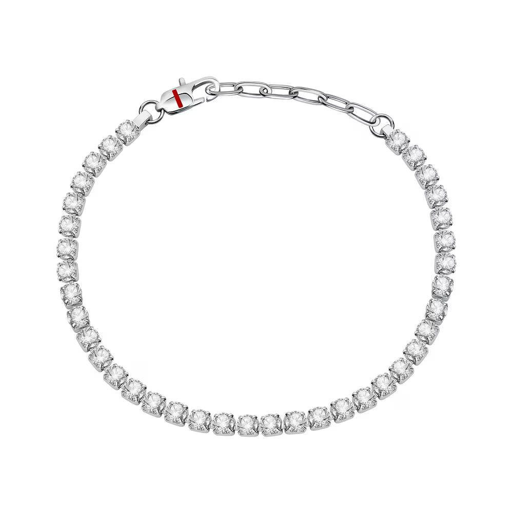 Bracciale Uomo Tennis Sector Acciaio Cristalli Bianchi