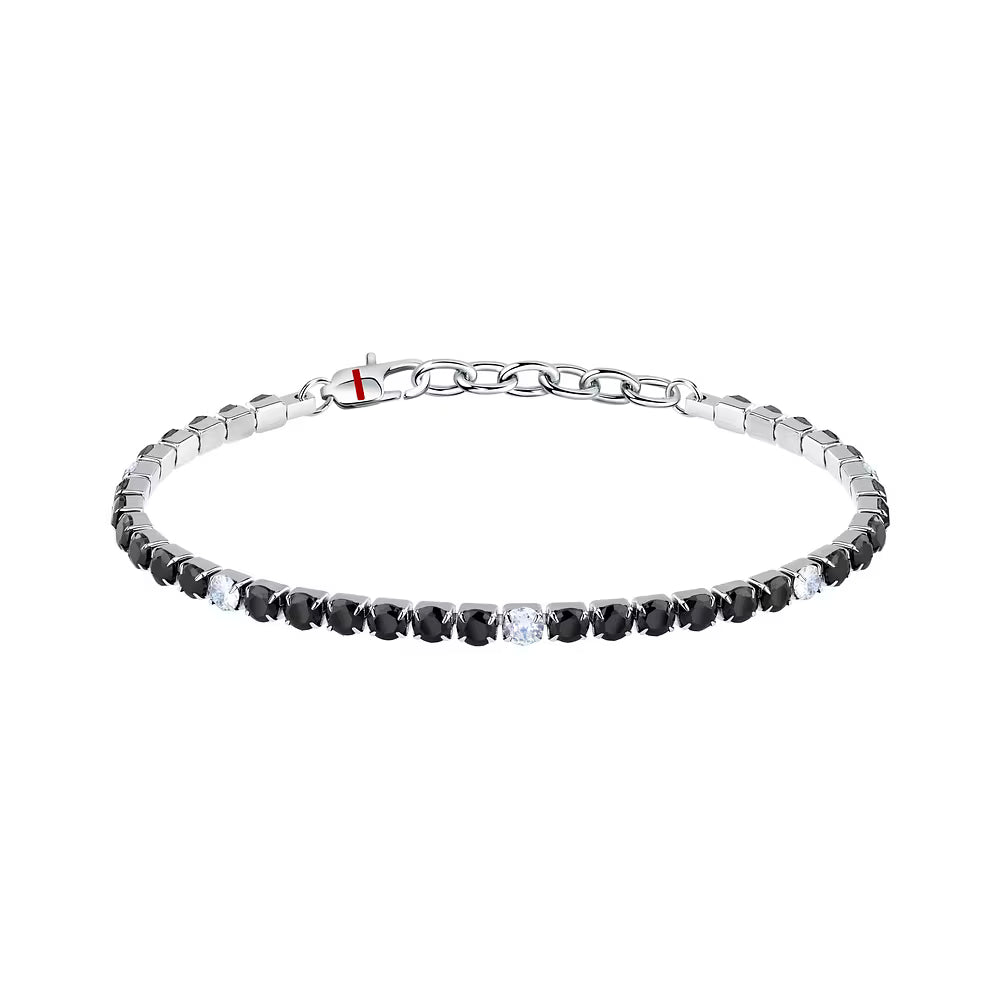 Bracciale Uomo Tennis Sector Acciaio Cristalli Bianchi/Neri