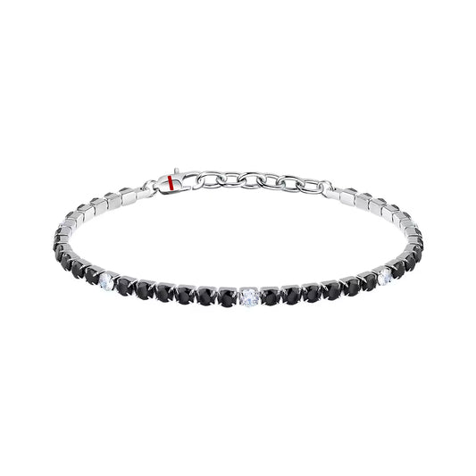 Bracciale Uomo Tennis Sector Acciaio Cristalli Bianchi/Neri