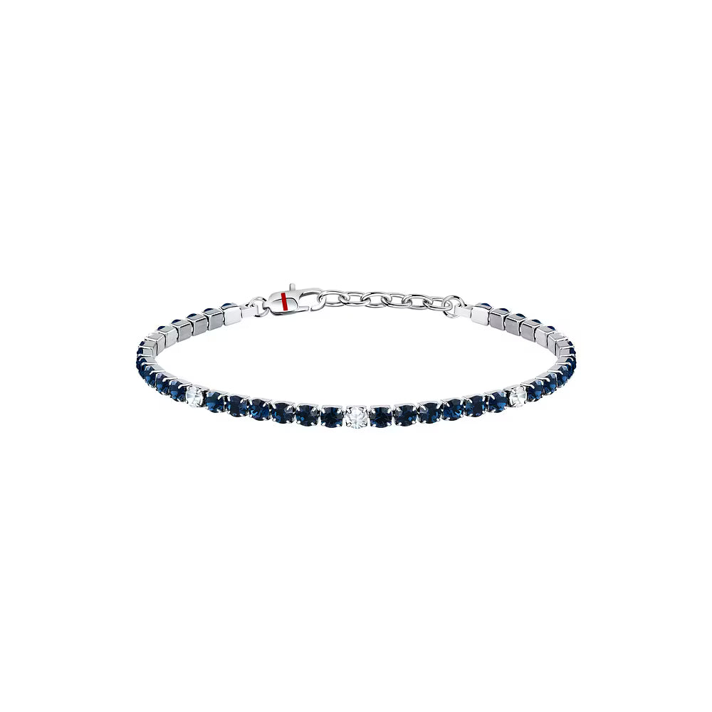 Bracciale Uomo Tennis Sector Acciaio Cristalli Bianchi/Blu
