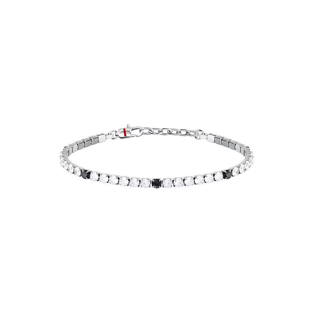 Bracciale Uomo Tennis Sector Acciaio Cristalli Bianchi/Neri