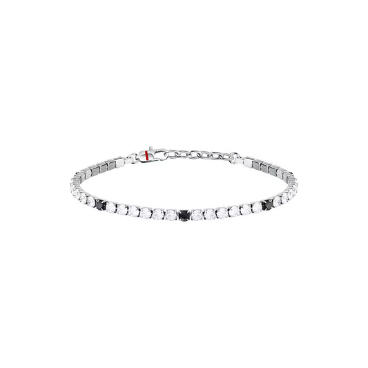 Bracciale Uomo Tennis Sector Acciaio Cristalli Bianchi/Neri