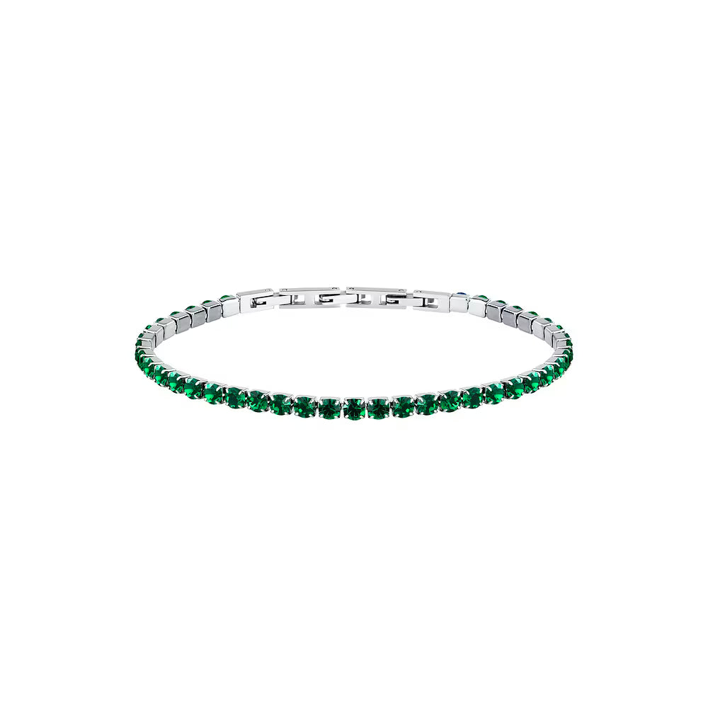 Bracciale Uomo Tennis Sector Acciaio Cristalli Verdi
