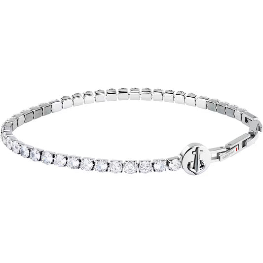 Bracciale Uomo Tennis Sector Acciaio Cristalli Elemento Laterale Tondo Ancora