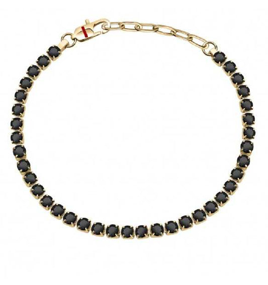 Bracciale Uomo Tennis Sector Acciaio Pvd Oro Cristalli Neri
