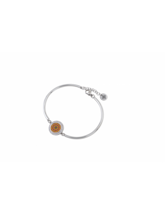 Bracciale Camurrìa Sicilia Bedda Semirigido In Acciaio Con Moneta Stampa Siciliana e Strass
