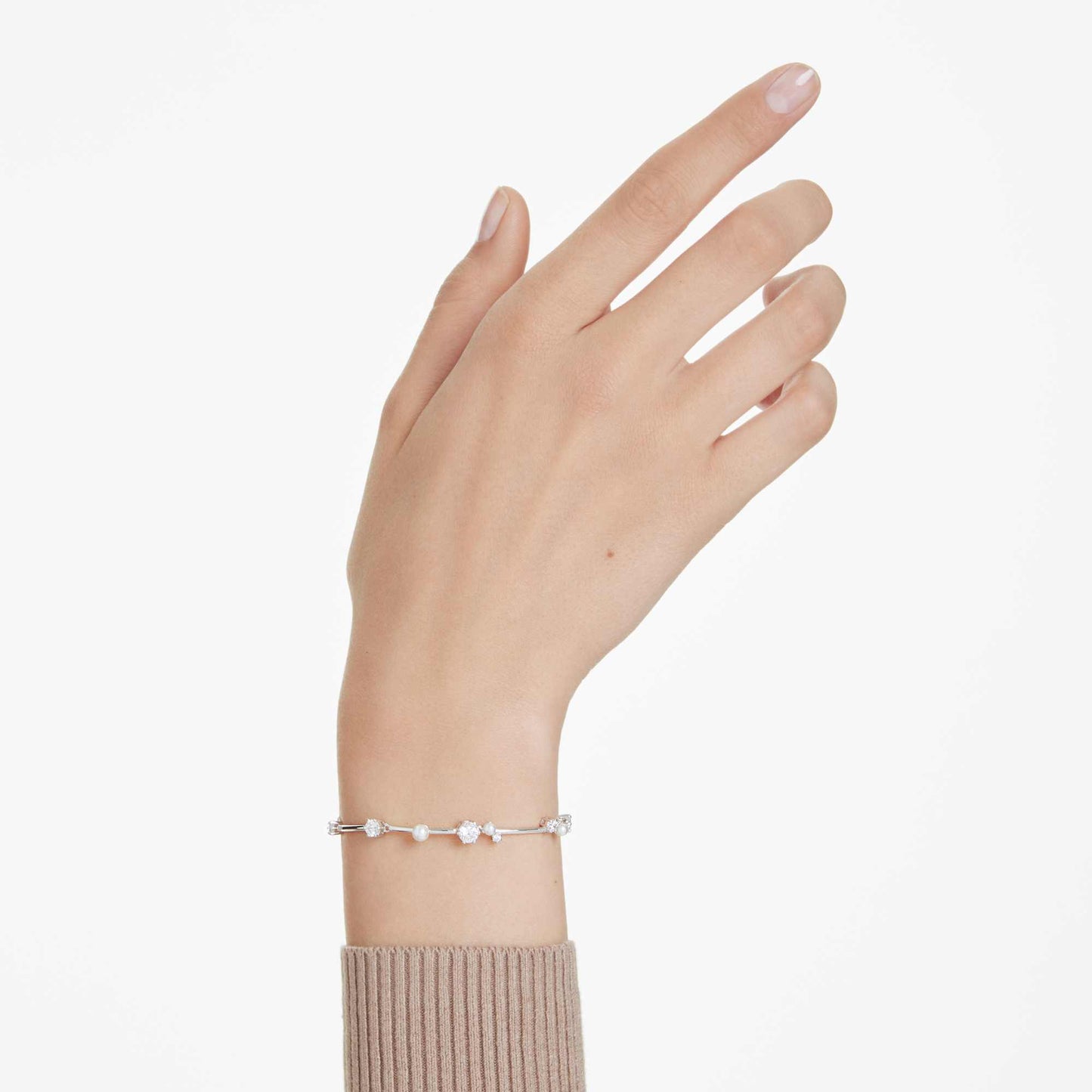 Bracciale Tennis Swarovski Constella Crystal Pearl, tagli Round, Bianco, Placcato rodio