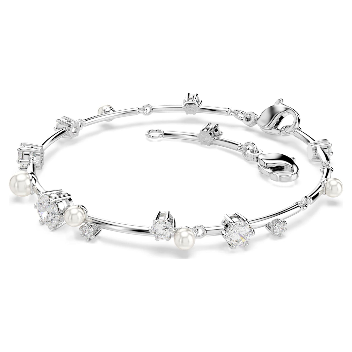 Bracciale Tennis Swarovski Constella Crystal Pearl, tagli Round, Bianco, Placcato rodio