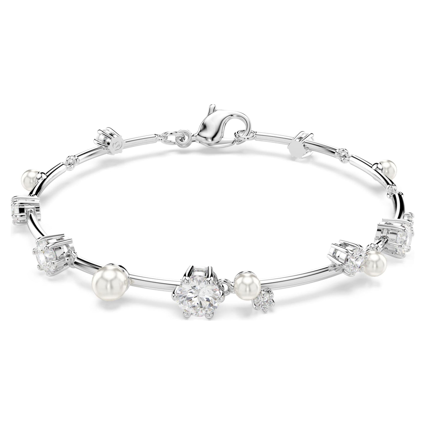 Bracciale Tennis Swarovski Constella Crystal Pearl, tagli Round, Bianco, Placcato rodio