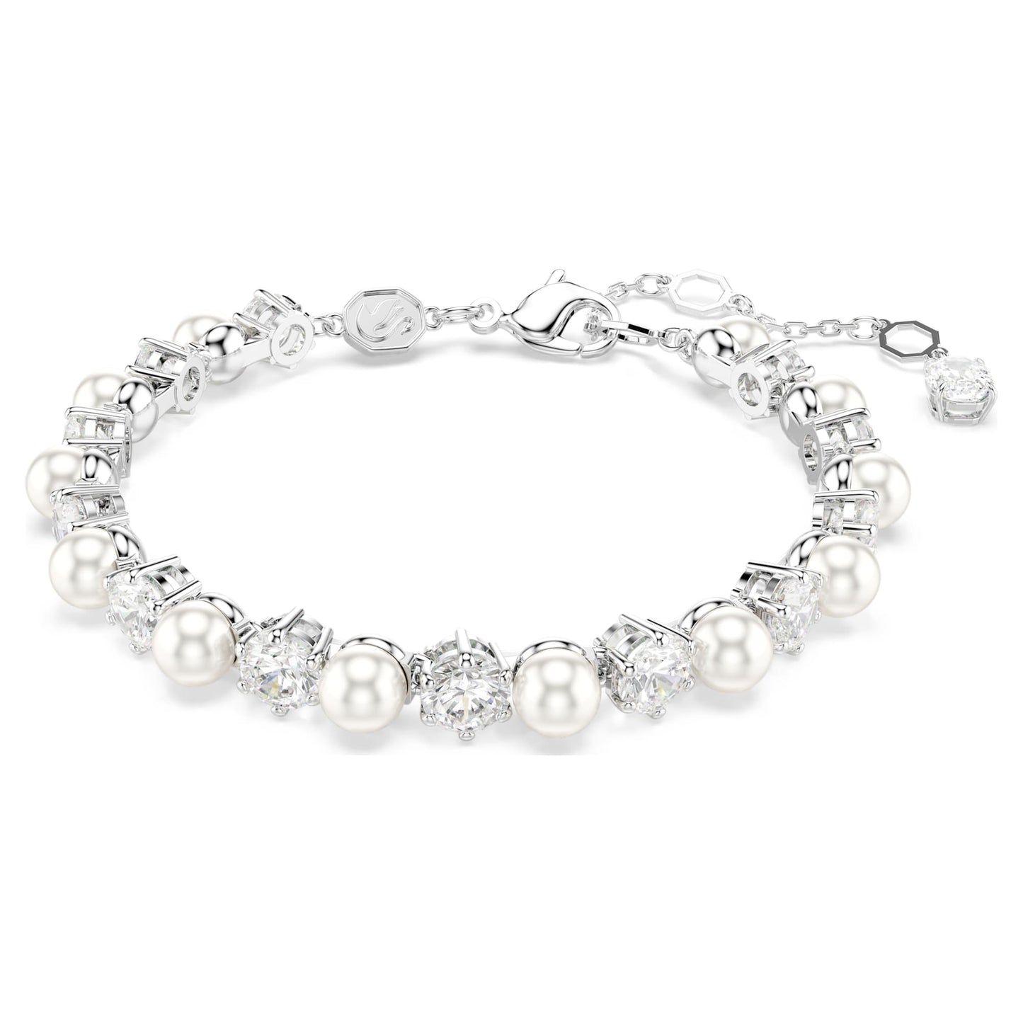 Bracciale Swarovski Matrix Tennis Crystal Pearl, Taglio Round, Bianco, Placcato rodio