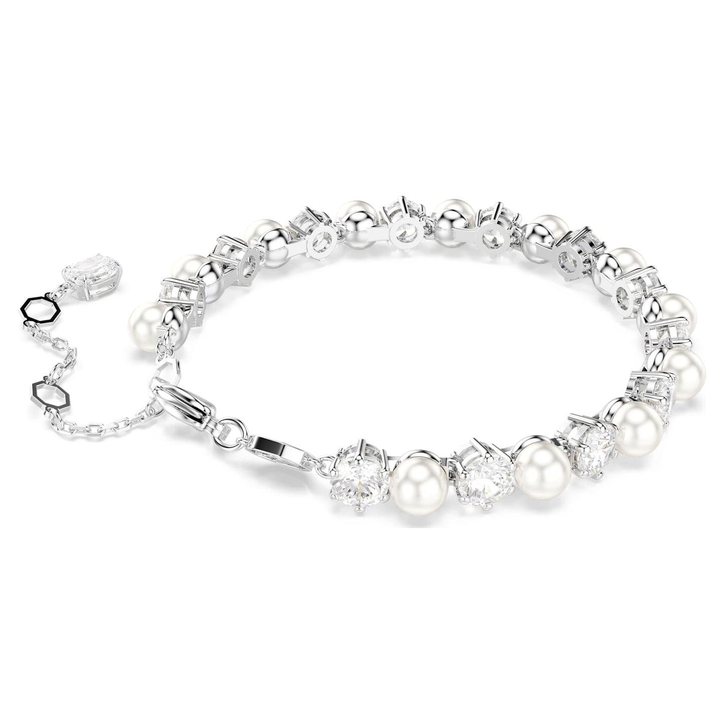 Bracciale Swarovski Matrix Tennis Crystal Pearl, Taglio Round, Bianco, Placcato rodio