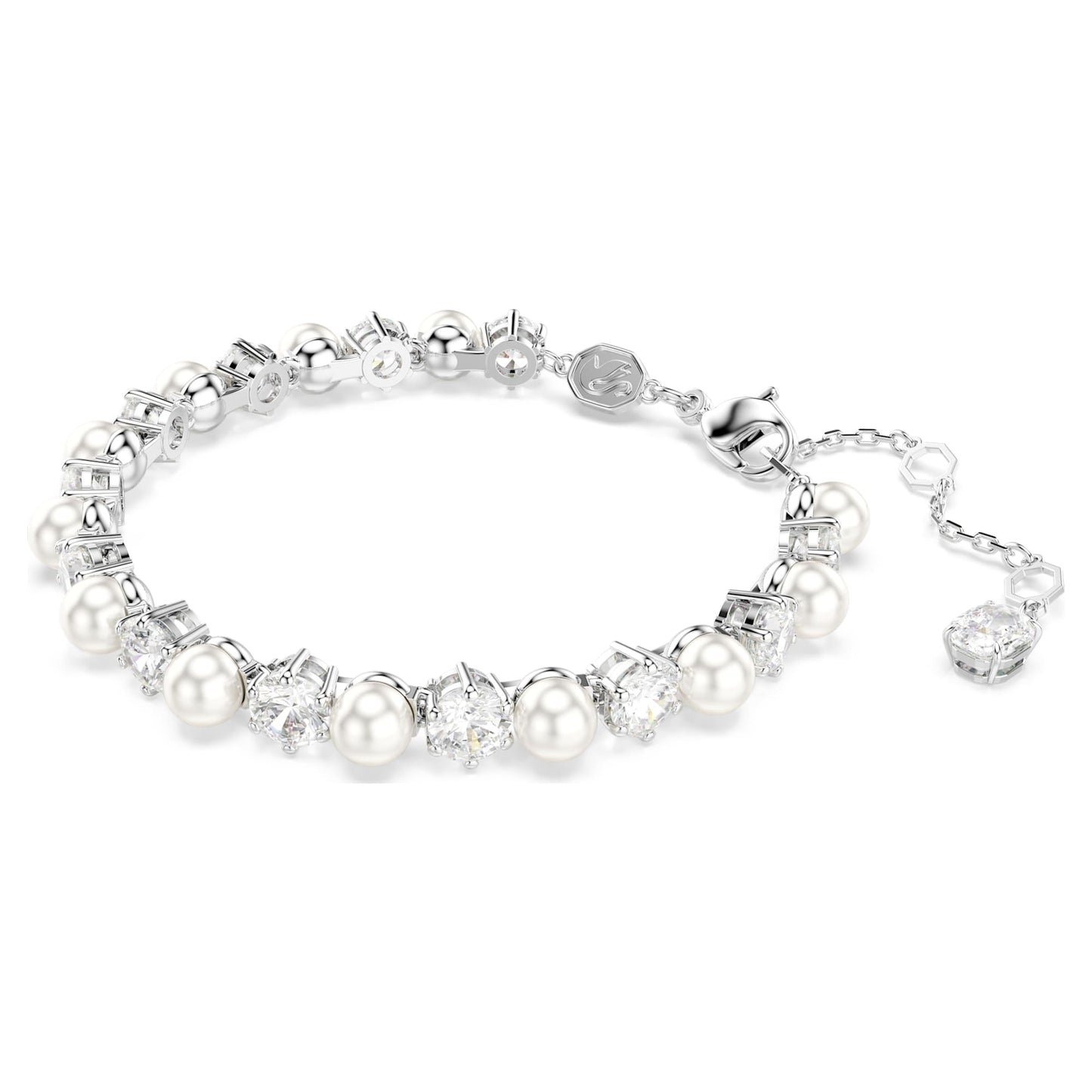 Bracciale Swarovski Matrix Tennis Crystal Pearl, Taglio Round, Bianco, Placcato rodio