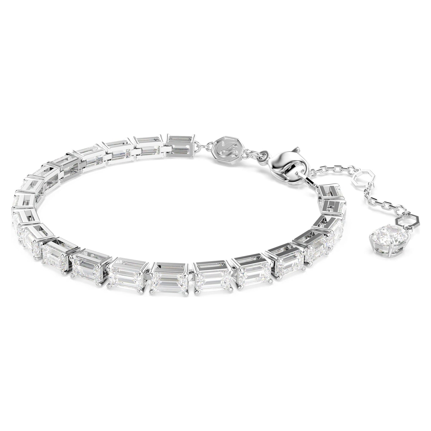 Bracciale Swarovski Matrix Tennis Taglio baguette, Bianco, Placcato rodio