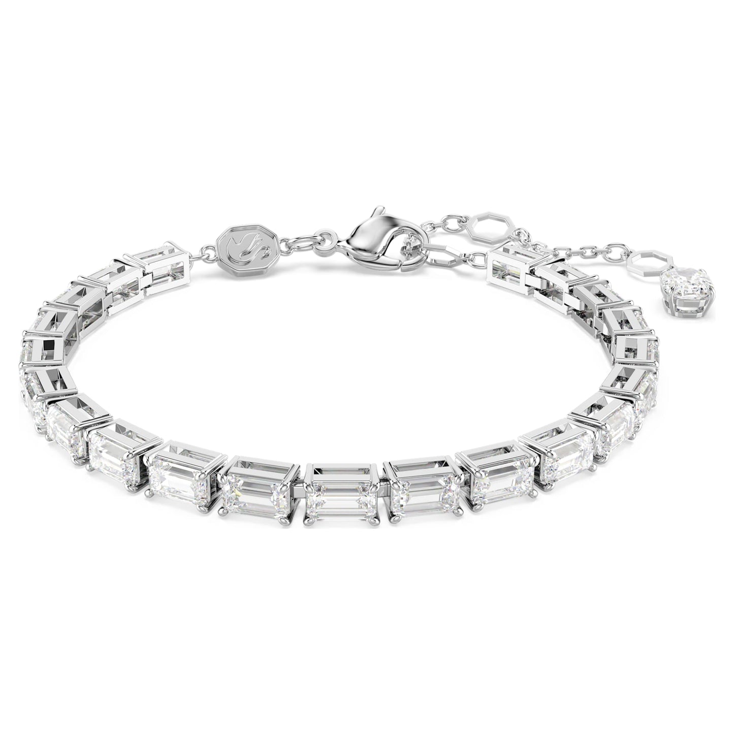 Bracciale Swarovski Matrix Tennis Taglio baguette, Bianco, Placcato rodio