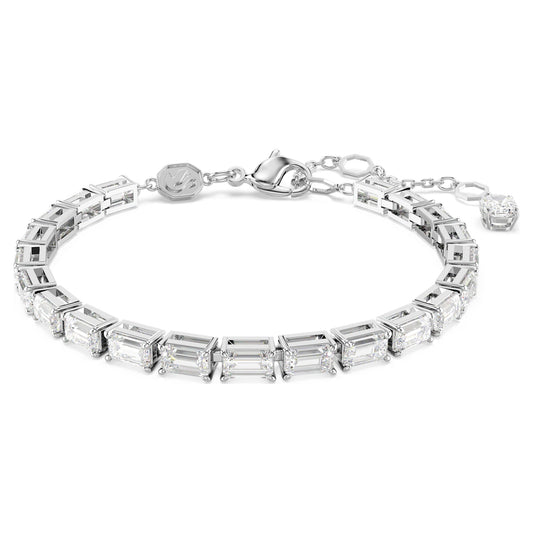 Bracciale Swarovski Matrix Tennis Taglio baguette, Bianco, Placcato rodio
