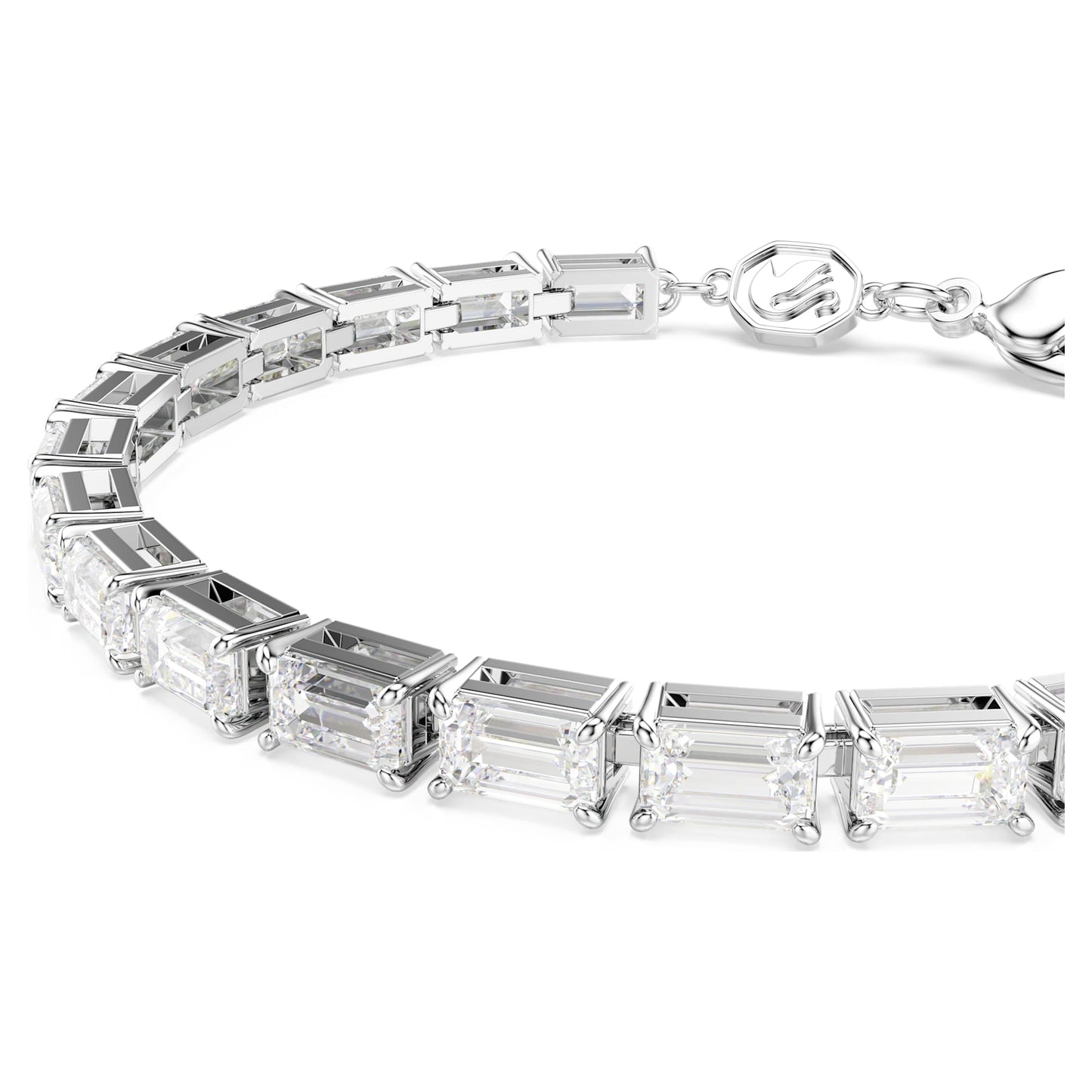 Bracciale Swarovski Matrix Tennis Taglio baguette, Bianco, Placcato rodio