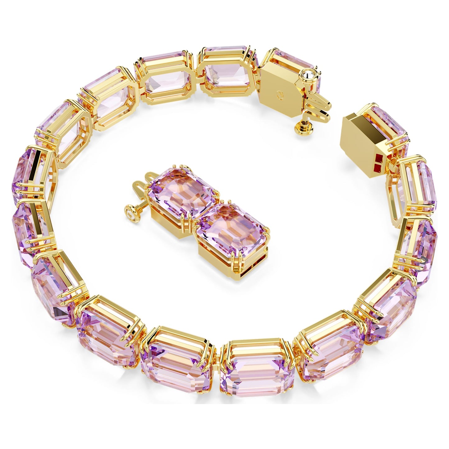 Bracciale Tennis Swarovski Millenia Taglio ottagonale, Viola, Placcato color oro