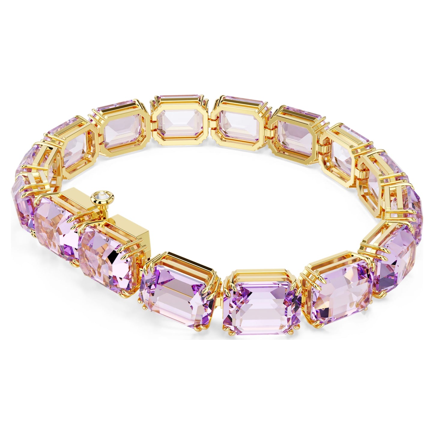 Bracciale Tennis Swarovski Millenia Taglio ottagonale, Viola, Placcato color oro