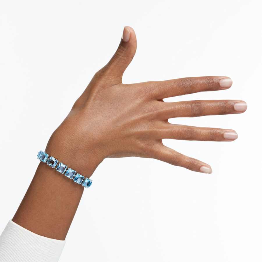 Bracciale Swarovski Millenia Taglio squadrato, Medio, Blu, Placcato rodio