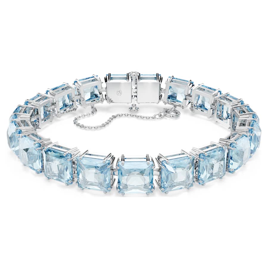 Bracciale Swarovski Millenia Taglio squadrato, Medio, Blu, Placcato rodio