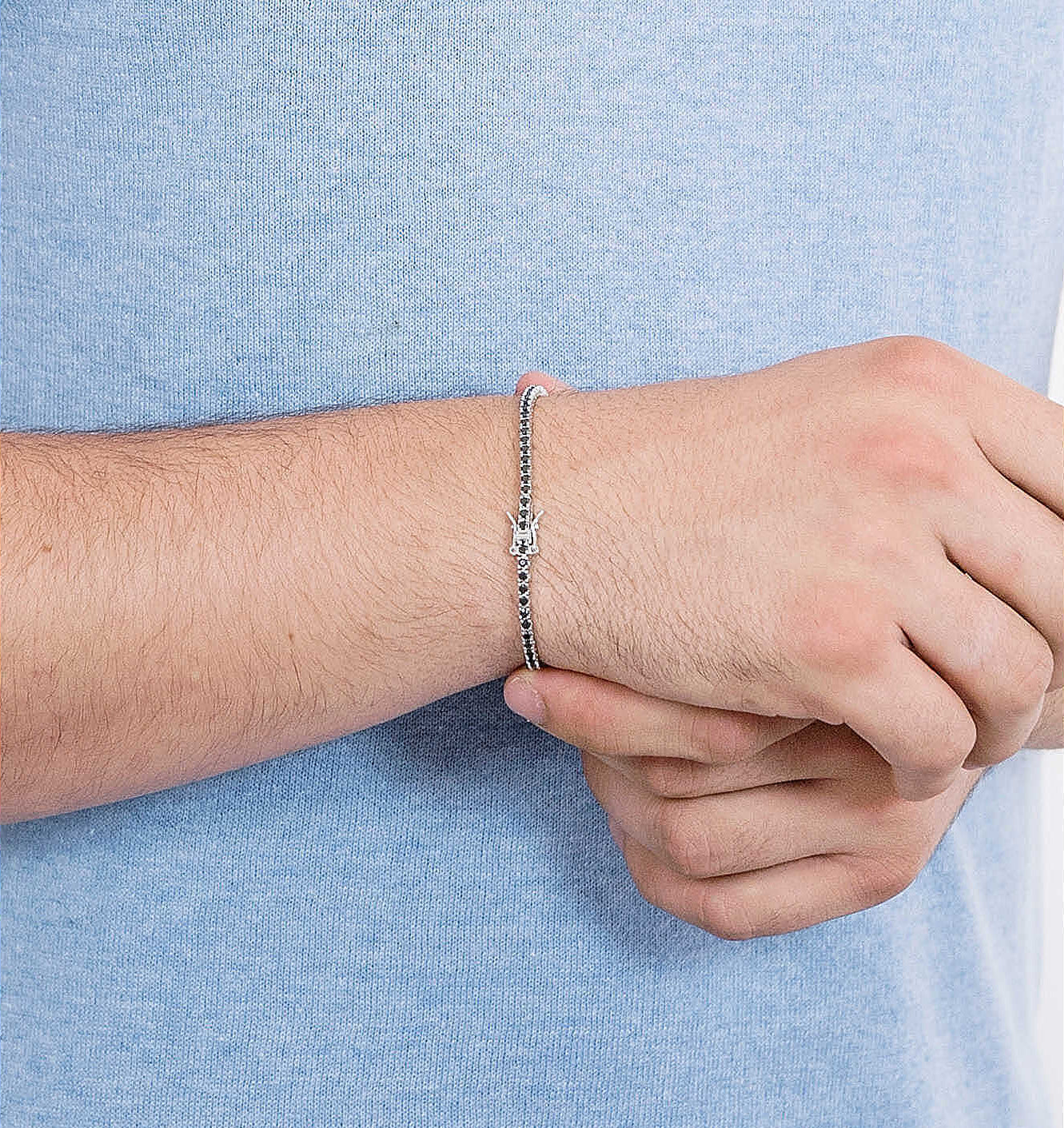 Bracciale Tennis Comete Argento Zirconi Neri - Misura 18 cm
