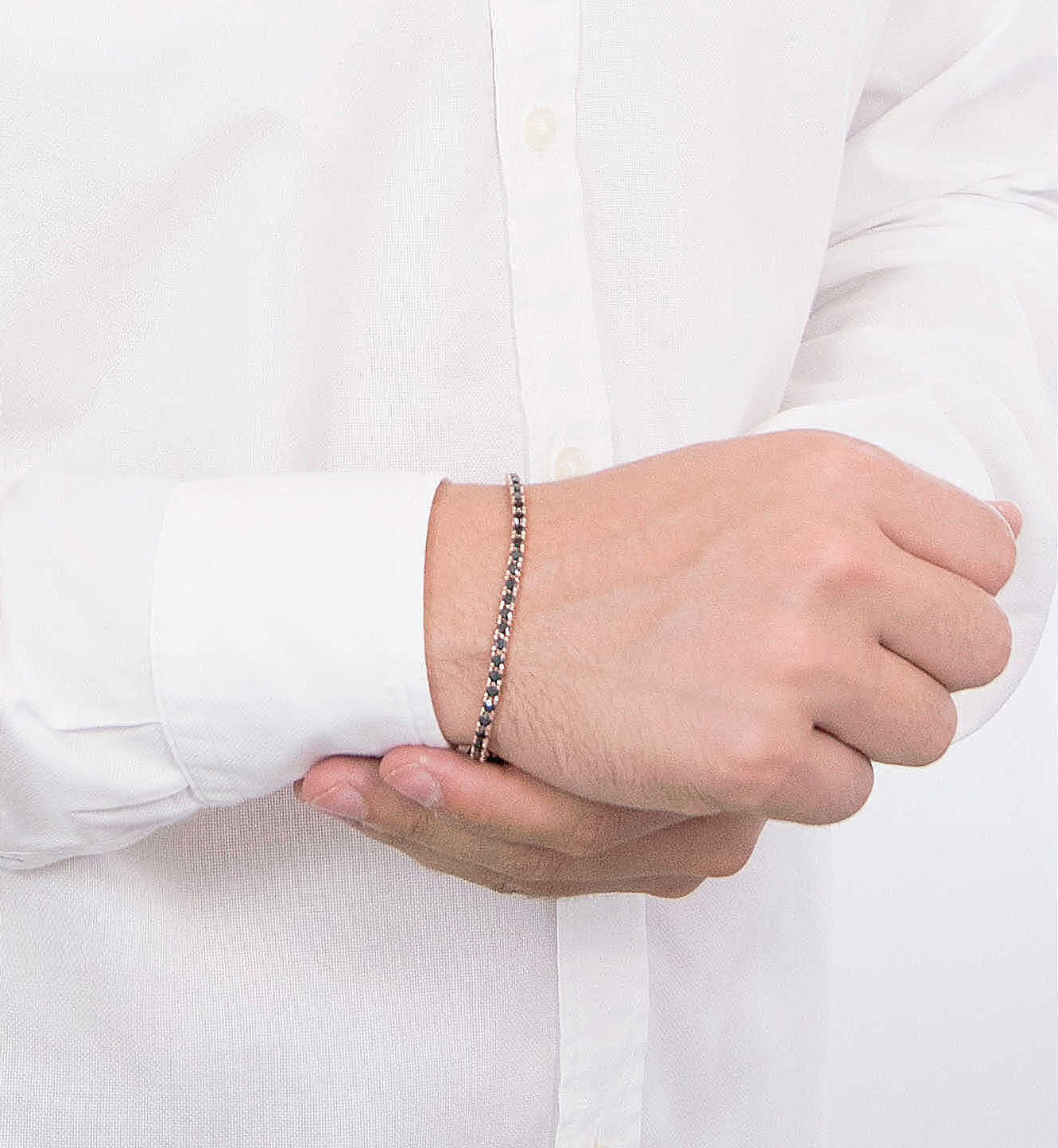 Bracciale Tennis Comete Argento Rosato Zirconi Neri - Misura 18 cm