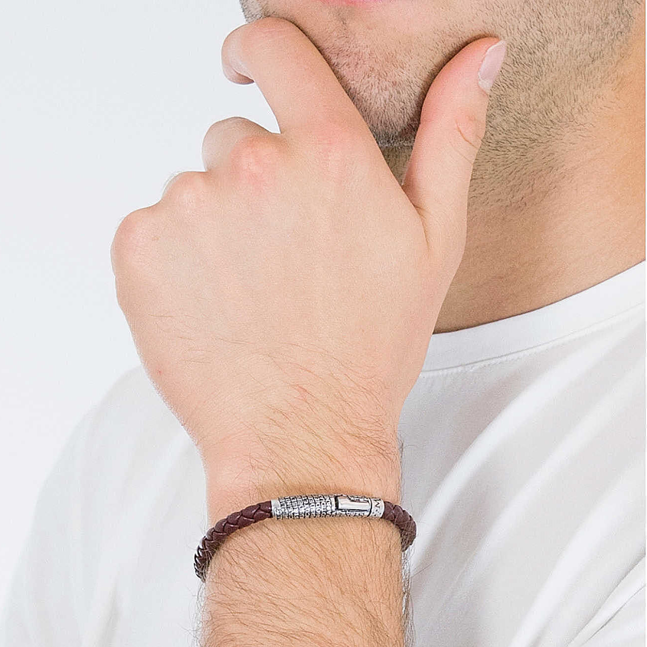 Bracciale Amen Cordoncino Marrone Tubolare Argento Preghiera Padre Nostro