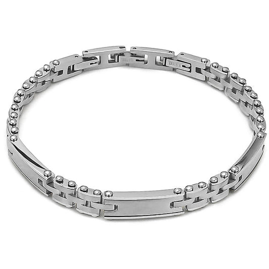 Bracciale Boccadamo Man Acciaio Lucido/Satinato + 3 Piastrine Rettangolari