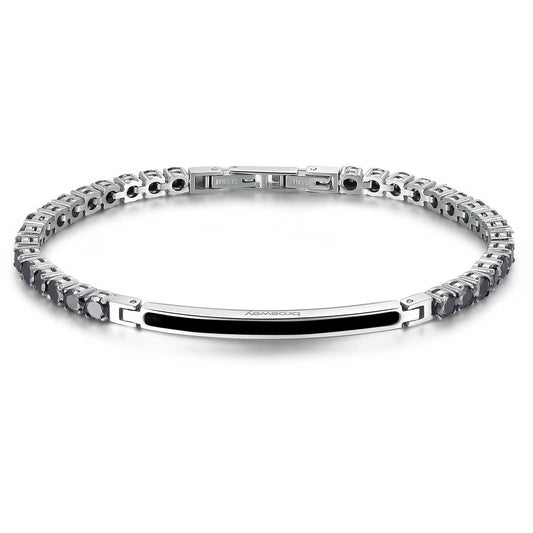 Bracciale Brosway Avantgarde Uomo In Acciaio Tennis Cristalli Neri Piastrina Centrale
