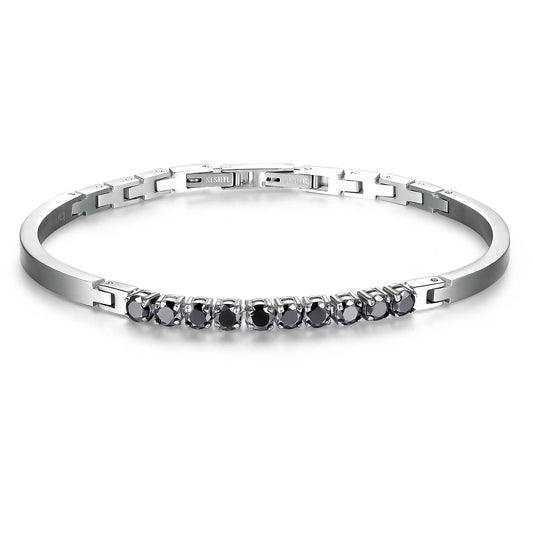 Bracciale Brosway Avantgarde Uomo Semirigido In Acciaio Cristalli Neri
