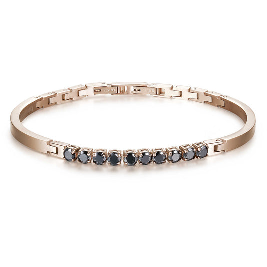 Bracciale Brosway Avantgarde Semirigido Uomo Pvd Oro Rosa Cristalli Neri