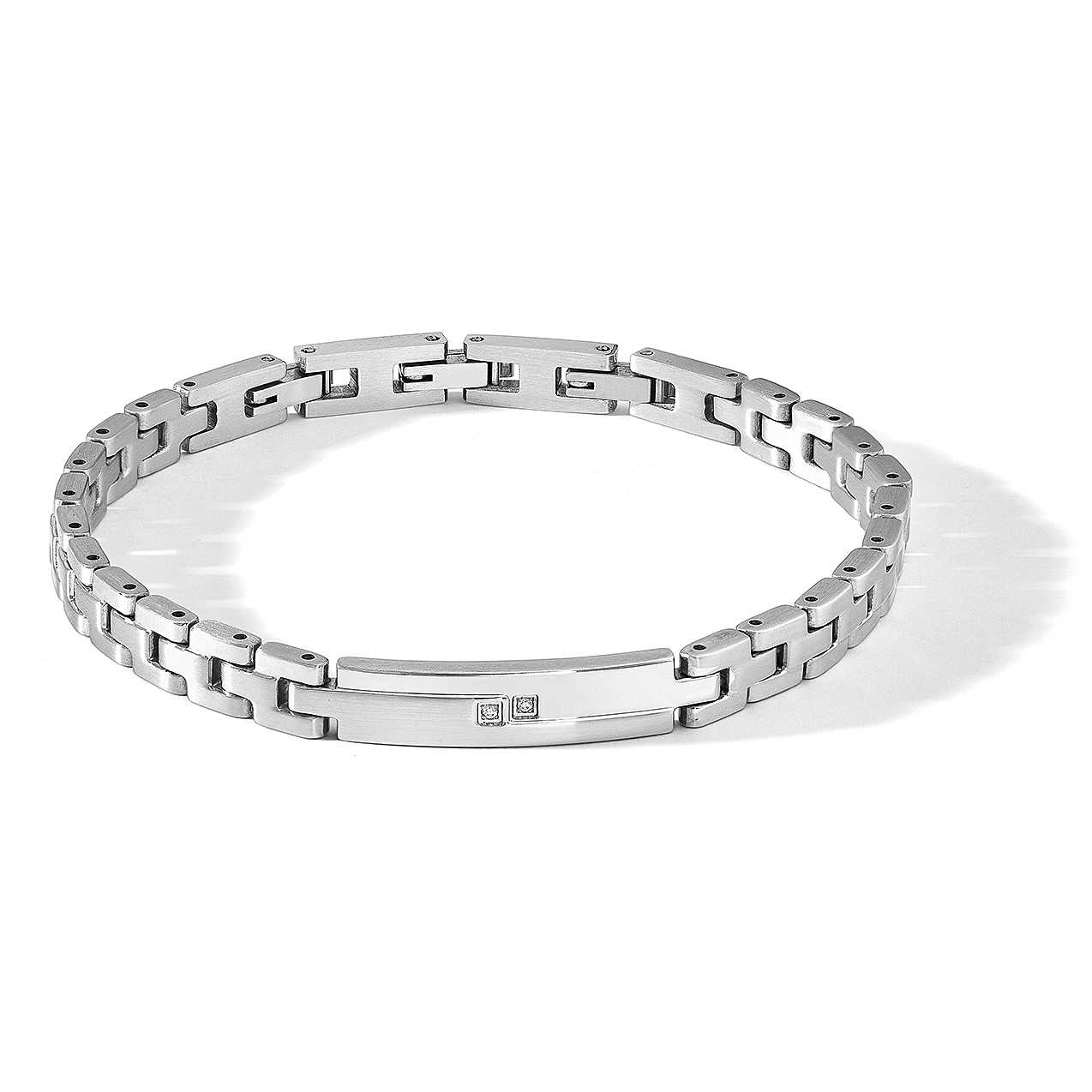 Bracciale Comete Module Acciaio Piastrina Rettangolare e 2 Diamanti Ct. 1