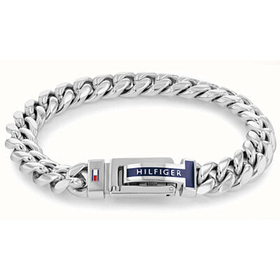 Bracciale Uomo Tommy Hilfiger Adj Braided Acciaio Catena A Maglia Grumetta Logo Blu