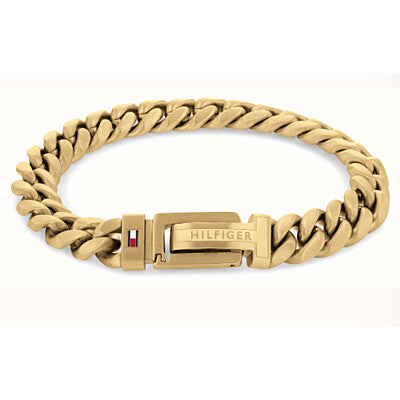 Bracciale Uomo Tommy Hilfiger Braided Acciaio Pvd Oro Catena Maglia Grumetta Logo Smaltato