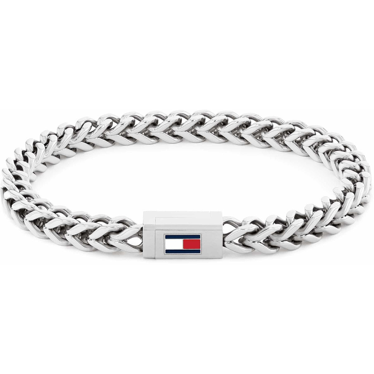 Bracciale Uomo Tommy Hilfiger Braided Acciaio Catena Maglia Grumetta Quadrata Logo Smaltato