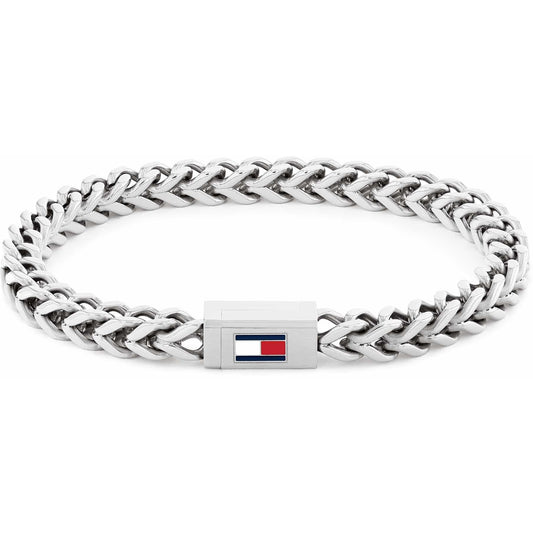 Bracciale Uomo Tommy Hilfiger Braided Acciaio Catena Maglia Grumetta Quadrata Logo Smaltato