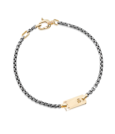 Bracciale Lebebé I Valori Uomo Titanio Piastrina e Moschettone Oro Giallo Incisione Bimba