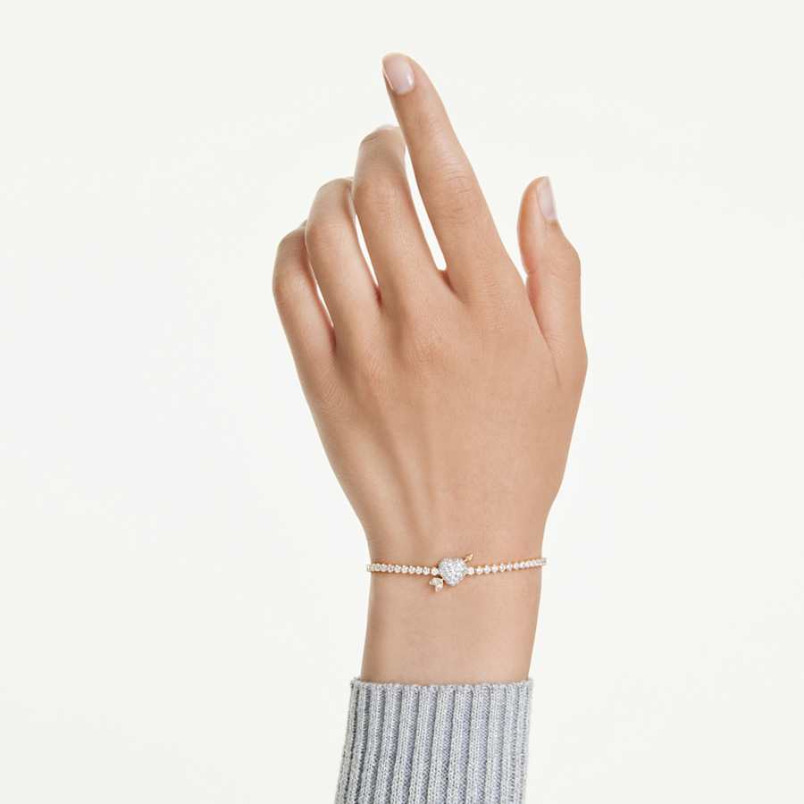 Bracciale Swarovski Idyllia Taglio misto, Cuore con freccia, Bianco, Placcato color oro