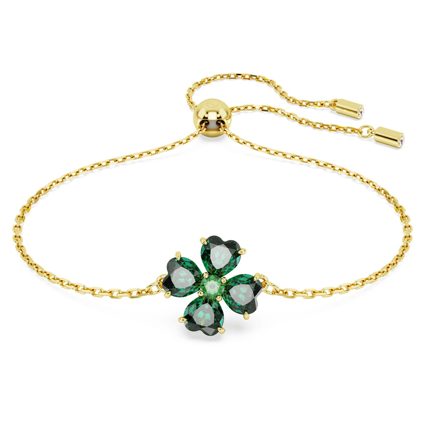 Bracciale Swarovski Idyllia Taglio misto, Quadrifoglio, Verde, Placcato color oro