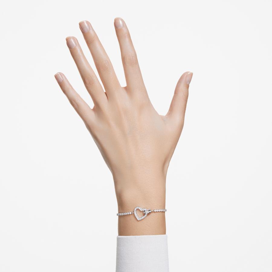 Bracciale Swarovski Lovely Cuore, Bianco, Placcato rodio