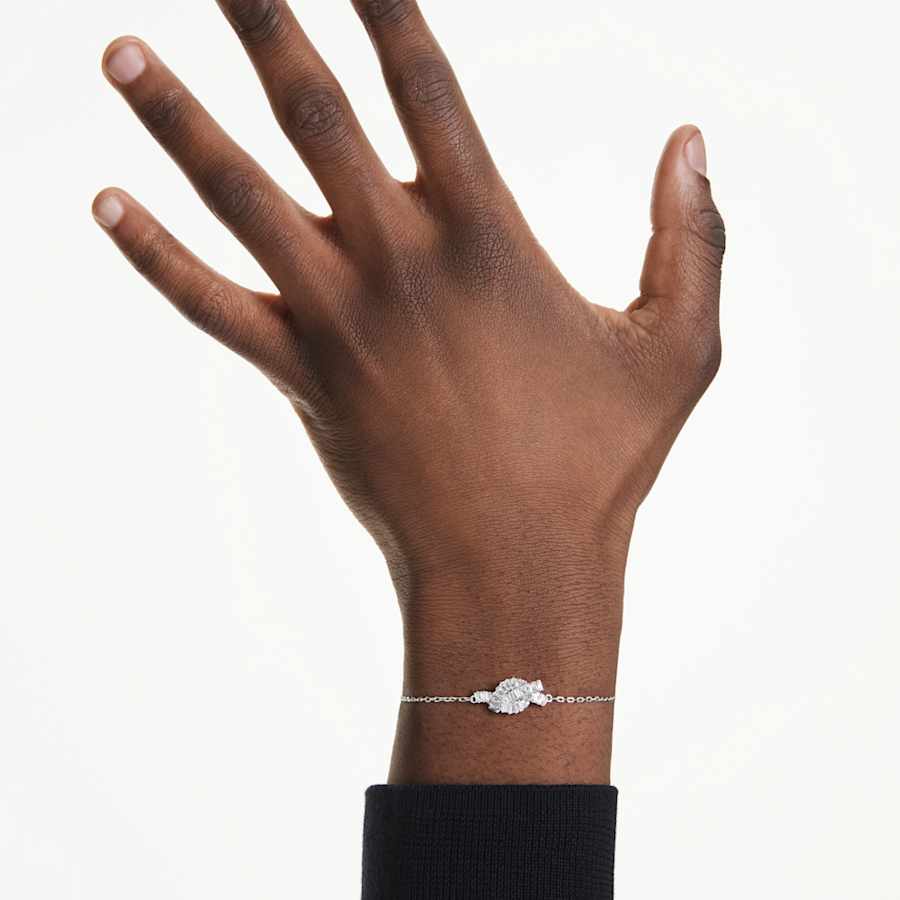 Bracciale Swarovski Matrix Taglio baguette, Nodo, Bianco, Placcato rodio