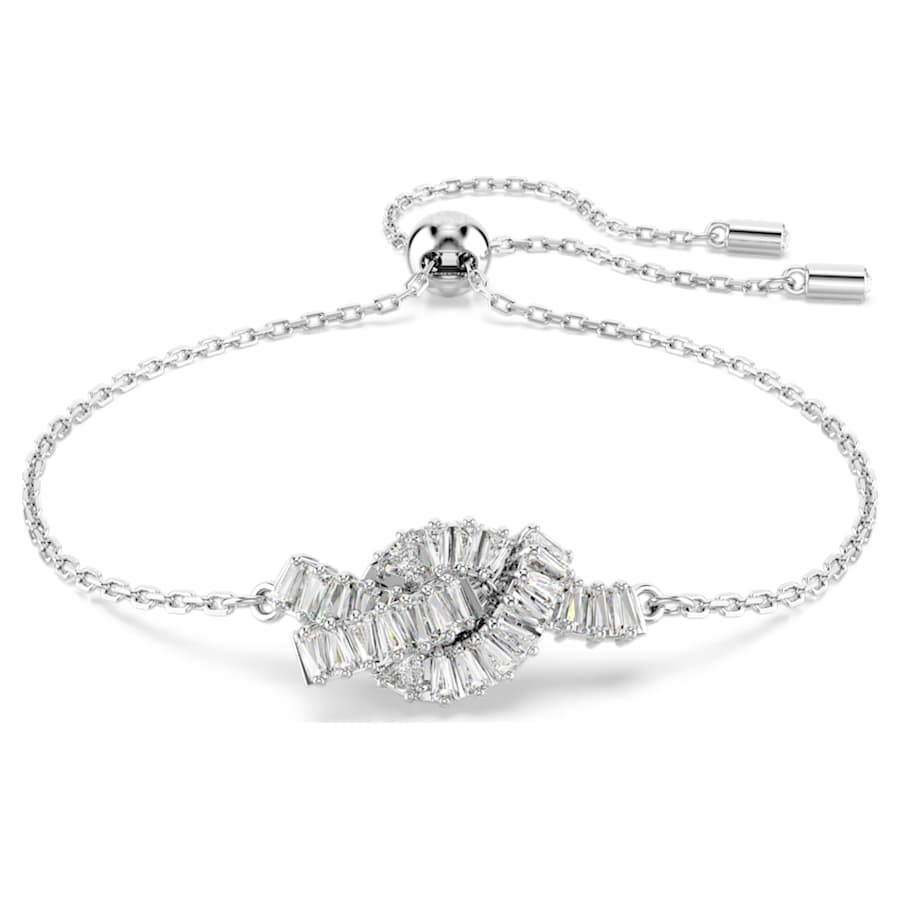 Bracciale Swarovski Matrix Taglio baguette, Nodo, Bianco, Placcato rodio