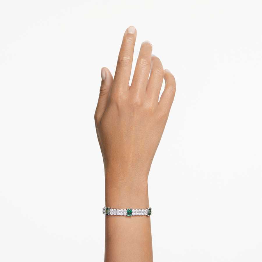 Bracciale Swarovski Matrix Tennis Taglio misto, Verde, Placcato rodio
