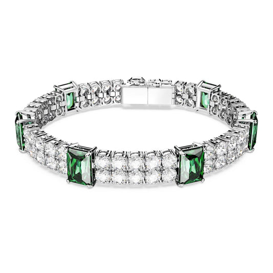 Bracciale Swarovski Matrix Tennis Taglio misto, Verde, Placcato rodio